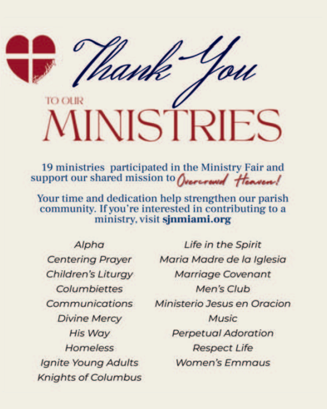 Thank You to Our Ministries                                                                                                                                                                                                                                                                                 