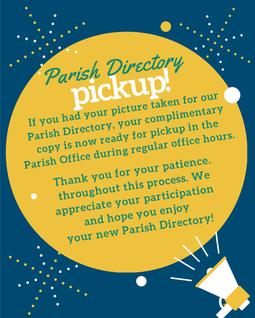 Parish Directory Pickup!                                                                                                                                                                                                                                                                                    